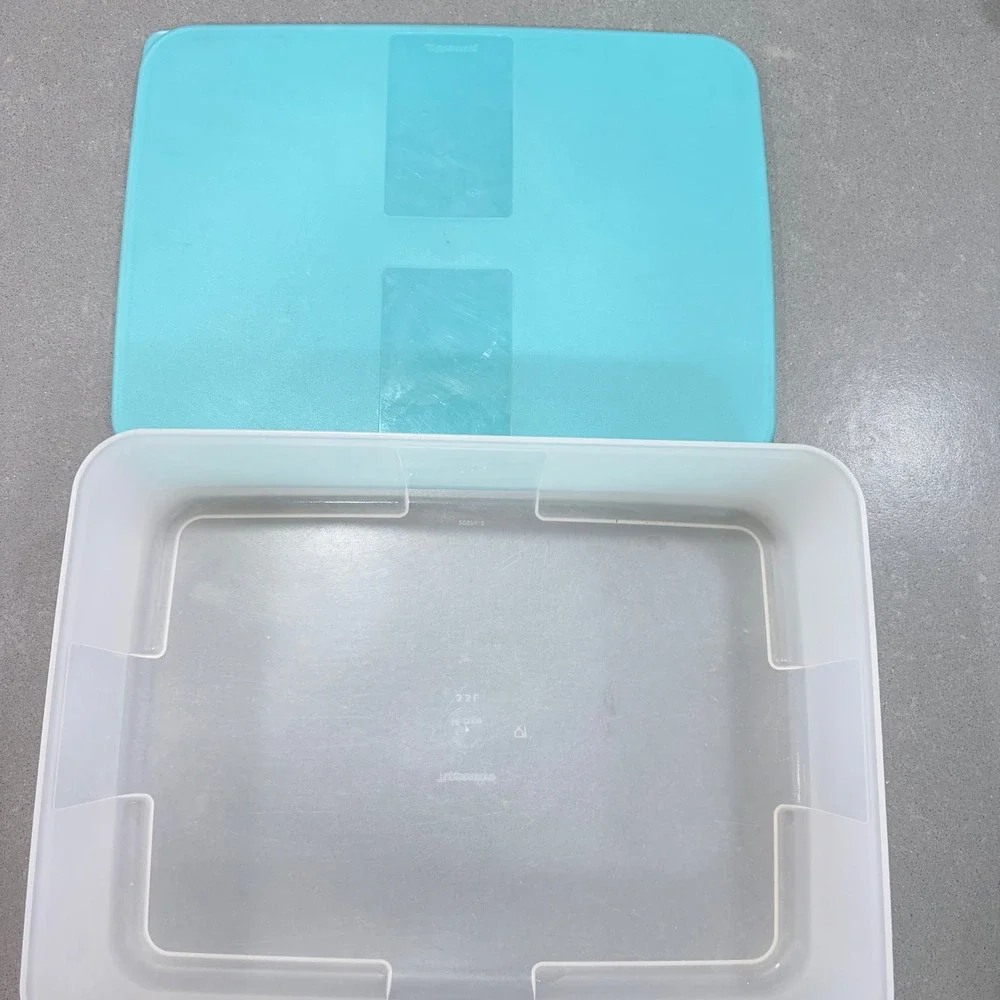 VNTG 11x7 Tupperware Storage Container Clear Frosted Base Turquoise  Lid